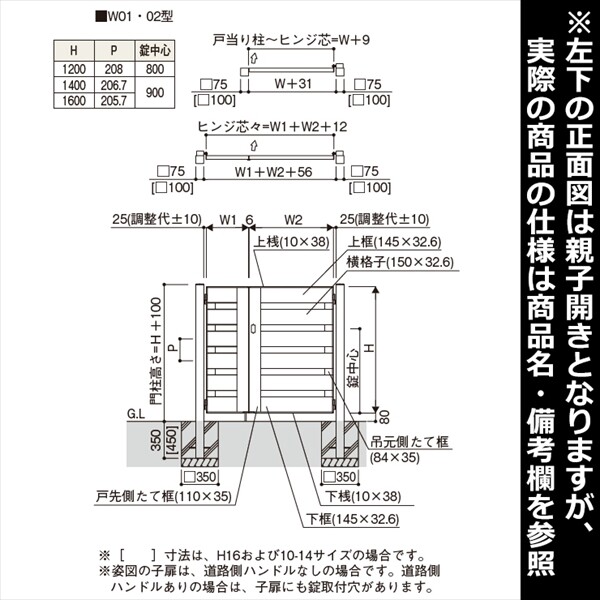 YKKAP ルシアス門扉W01型 片開き 門柱仕様 09-14 内開き仕様 UME-W01 複合カラー