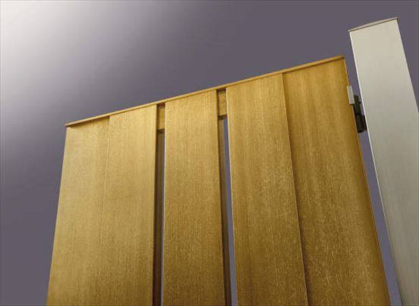 YKKAP ルシアス門扉TS4型 親子開き 門柱仕様 04・10-12 内開き仕様 UME-V-TS4 木調カラー(門柱:アルミカラー)