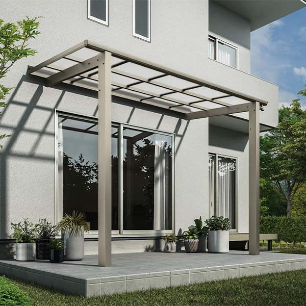 YKK 独立テラス屋根 レセパ Lタイプ 1.5間×4尺 熱線遮断ポリカ屋根 600N／m2 積雪20cm地域用 L字構造タイプ 標準柱(H25) アルミ色
