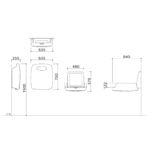 オモイオ（omoio） オムツっ子V1ウォールセット RC壁専用 W635×D256(841)×H750(578)mm TS-V1-W 