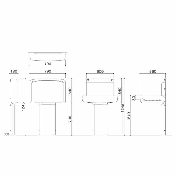 オモイオ（omoio） オムツっ子FA2ステンレススタンド・ブラケットタイプ W787×D182(562)×H1245(1242)mm TS-FA2-SUS 