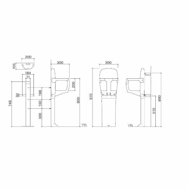 オモイオ（omoio） まっててねH1 ステンレスタイプ 平面付・コーナー付兼用タイプ W300×D300×H970mm TS-H1-SUS 