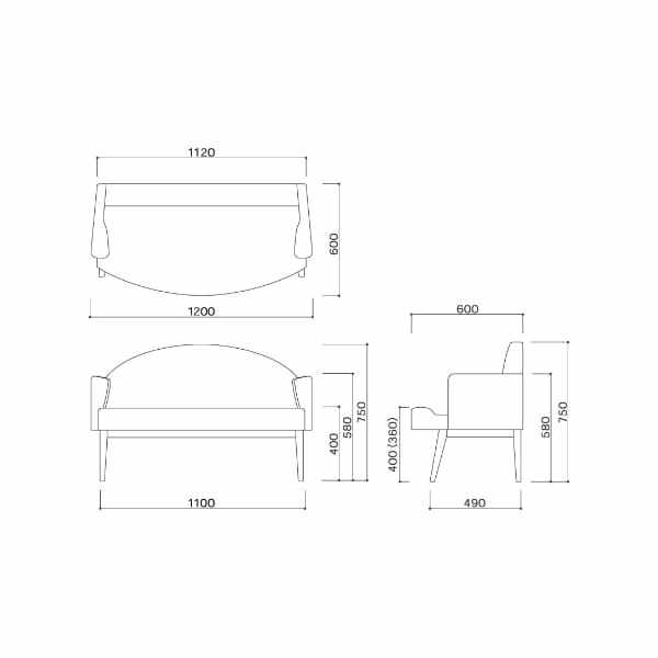 オモイオ（omoio） フェアリーチェア120 BR-FC120 W1200×D600×SH400(360)×AH580×H750mm BR-FC120 