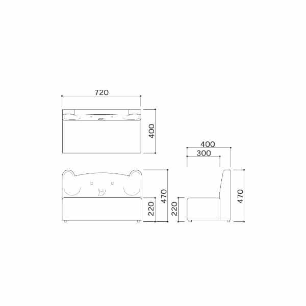 オモイオ（omoio） キッズソファ2P ゾウ W720×D400×H470×SH220mm KS-2P-ZOU (旧品番:AS2P-021) 
