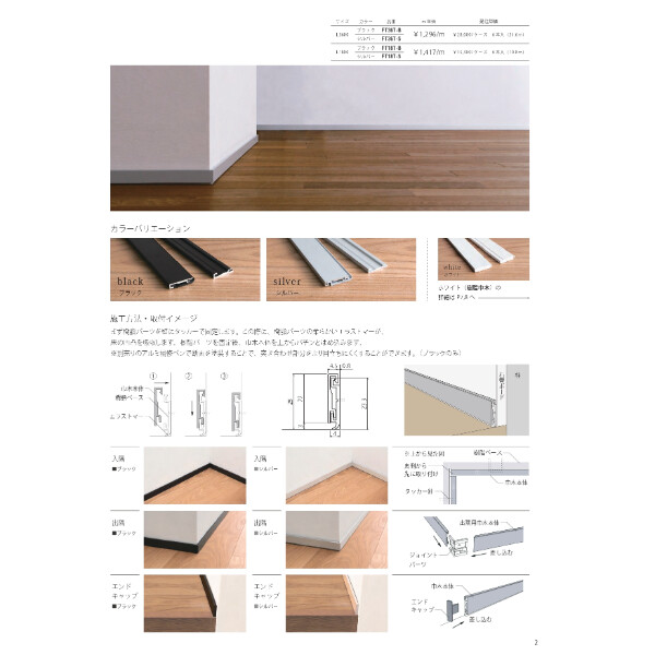 個人宅配送不可  森田アルミ工業 後付アルミ巾木フィットベース fitbase 直線部材 L=1800(6本入り) FT18T-B ブラック