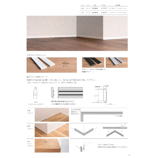 個人宅配送不可  森田アルミ工業 後付アルミ巾木フィットベース fitbase 小口シール (10枚入り) FTL20E-W ホワイト