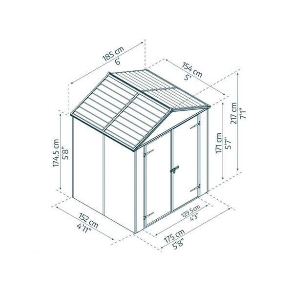 パルラム ルビコン Rubicon 6×5 『 物置 屋外 庭 大型 オシャレ 収納庫 倉庫 メタルシェッド プレハブ diy キット 組み立て式 』 ダークグレー