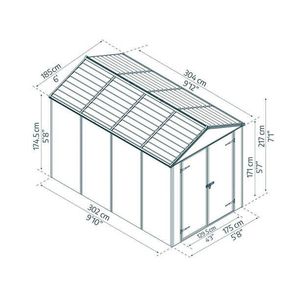 パルラム ルビコン Rubicon 6×10 『 物置 屋外 庭 大型 オシャレ 収納庫 倉庫 メタルシェッド