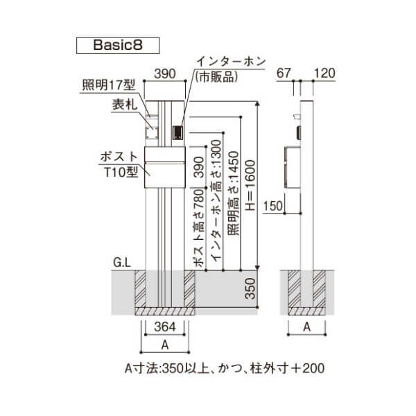 YKK YKKAP 機能門柱 カスタマイズポストユニット Basic8 『門柱 ポスト おしゃれ 表札 サイン』 
