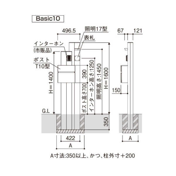 YKK YKKAP 機能門柱 カスタマイズポストユニット Basic10 『門柱 ポスト おしゃれ 表札 サイン』