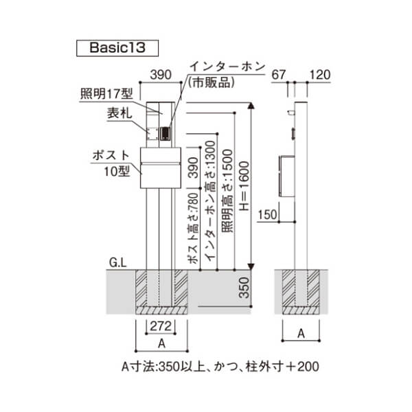 YKK YKKAP 機能門柱 カスタマイズポストユニット Basic9 『門柱 ポスト おしゃれ 表札 サイン』 