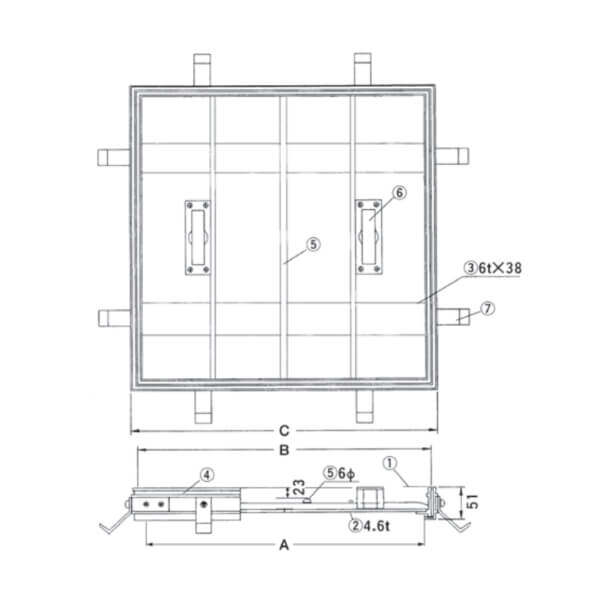 個人宅・現場配送不可 法人様限定商品 法山本店 アルミ製フロアーハッチ アルミ目地（乗用車荷重）モルタル用 蓋寸法 フタ径B375ｍｍ FA-1-350 