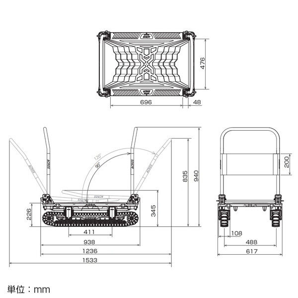 個人宅配送不可 yazaki 矢崎化工 アクロス ACROS A クローラータイプ ダブルハンドル SC-9060AX DHA 最大積載量150kgまで 