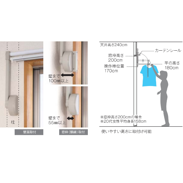 オークス AUX 室内物干し フレクリーン プロアウトセットタイプ 壁面取付時ベースピッチ1450～2000mm 窓枠取付時窓枠内寸法幅1363～1913mm FPS2000 