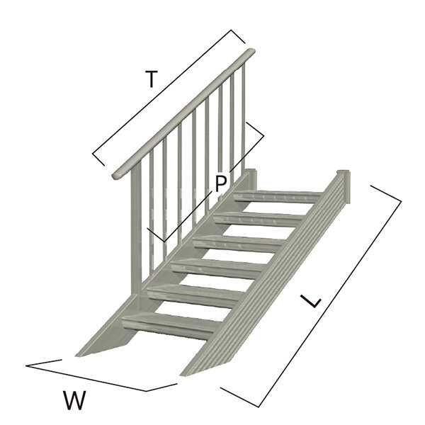 森田アルミ工業 STAIRS ステアーズ 片手摺付（立格子）階段長さ L3000mm 階段幅 W700mm 手摺笠木長さT 2800mm パネル長さP 2330mm ステップ枚数 9枚 角度調節範囲 43.5°～64.5° 踏板の耐荷重 150kg S□3007T1 