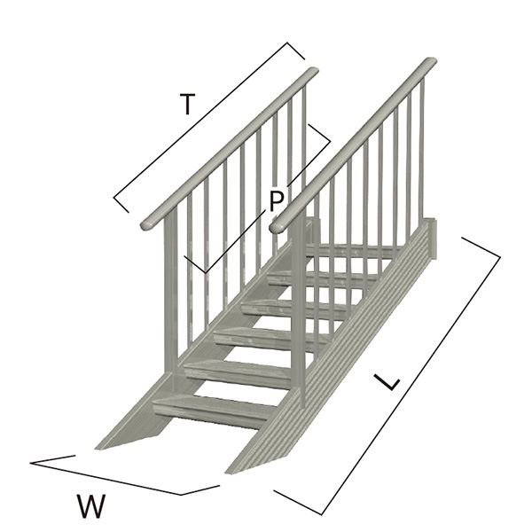 森田アルミ工業 STAIRS ステアーズ 両手摺付（立格子）階段長さ L1200mm 階段幅 W800mm 手摺笠木長さT 1000mm パネル長さP 430mm ステップ枚数 3枚 角度調節範囲 43.5°～64.5° 踏板の耐荷重 150kg SB1208T2 ブロンズ