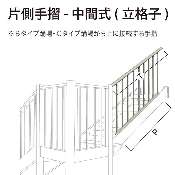 森田アルミ工業 STAIRS ステアーズ 片側手摺-中間式（立格子） 階段長さ L3900mm用 手摺笠木長さT 4080mm パネル長さP 上1950mm、下1760mm ブロンズ