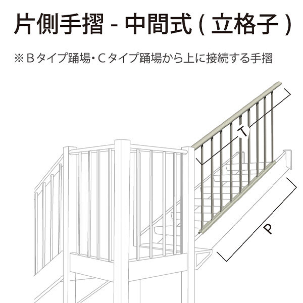 森田アルミ工業 STAIRS ステアーズ 片側手摺-中間式（立格子） 階段長さ L2400mm用 手摺笠木長さT 2580mm パネル長さP 2330mm 