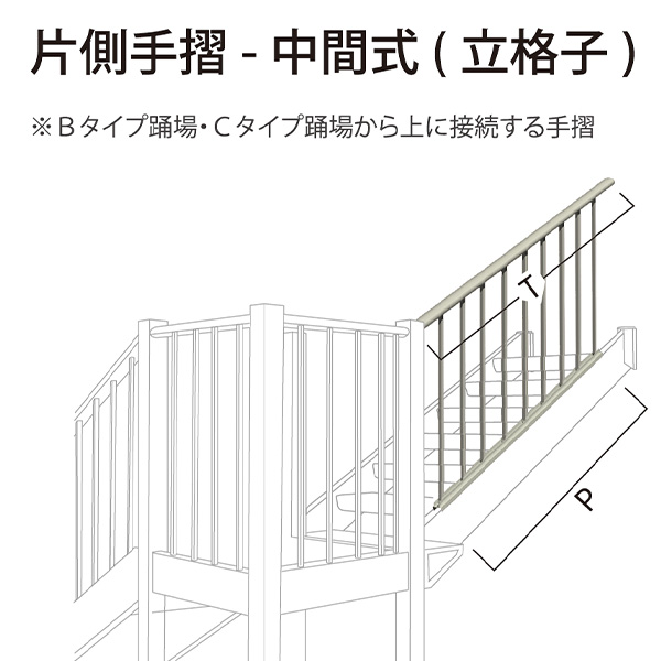 森田アルミ工業 STAIRS ステアーズ 片側手摺-中間式（立格子） 階段長さ L3000mm用 手摺笠木長さT 3180mm パネル長さP 2900mm 