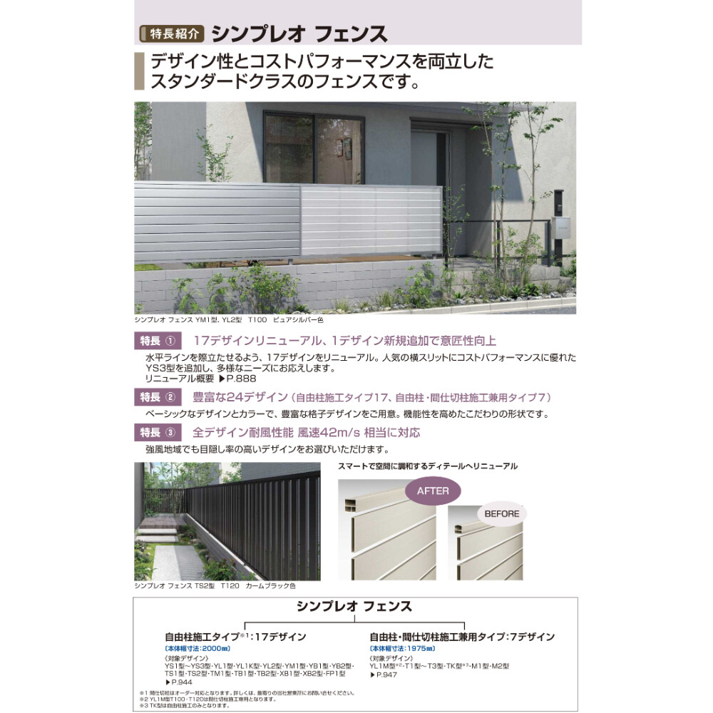 シンプレオフェンス TS1型 YKK YKKAP H1000 (T100) たてスリットタイプ 旧4F型 フェンス本体のみ 