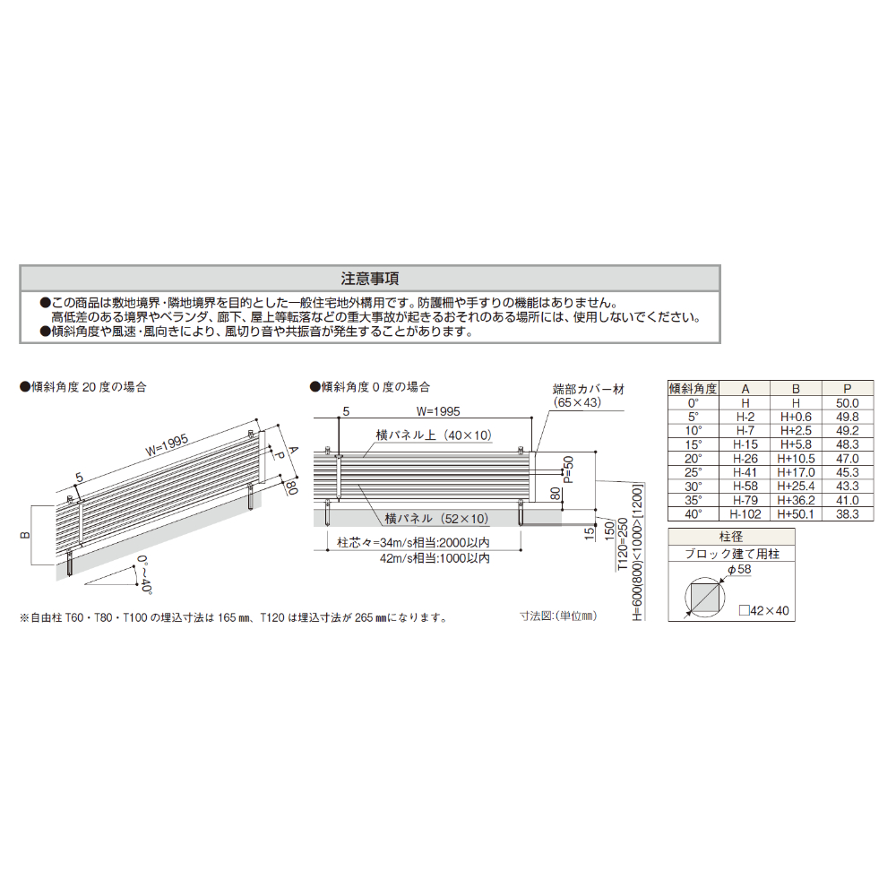 YKKAP YKK シンプレオフェンス YL1K型 傾斜地用横ルーバー 本体 T80 H800 高さ80cm フェンス本体のみ 