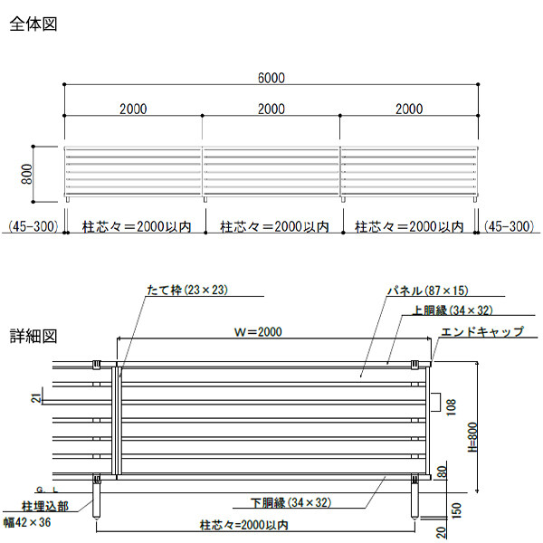 【SY1F型の後継品】 YKK YKKAP 目隠しフェンス シンプレオフェンス YS2型 3スパンセット 距離 6m × 高さ 80cm 