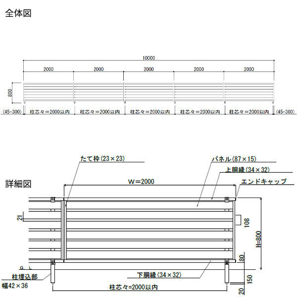 【SY1F型の後継品】 YKK YKKAP 目隠しフェンス シンプレオフェンス YS2型 5スパンセット 距離 10m × 高さ 80cm 