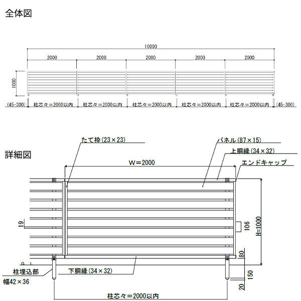 【SY1F型の後継品】 YKK YKKAP 目隠しフェンス シンプレオフェンス YS2型 5スパンセット 距離 10m × 高さ 100cm 