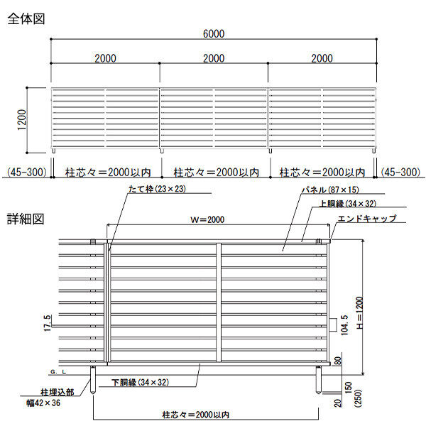 【SY1F型の後継品】 YKK YKKAP 目隠しフェンス シンプレオフェンス YS2型 3スパンセット 距離 6m × 高さ 120cm 