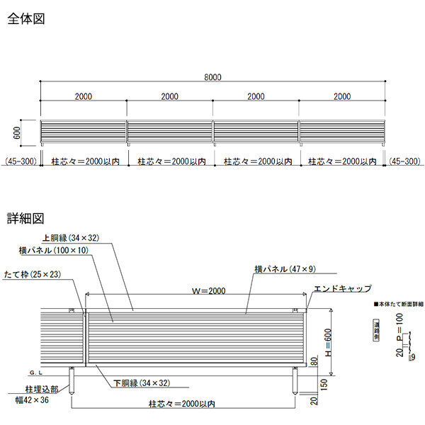 【13F型の後継品】 YKK YKKAP 完全目隠しフェンス シンプレオフェンス YL1型 4スパンセット 距離 8m × 高さ 60cm 