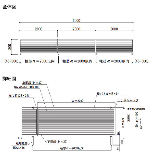 【13F型の後継品】 YKK YKKAP 完全目隠しフェンス シンプレオフェンス YL1型 3スパンセット 距離 6m × 高さ 80cm 