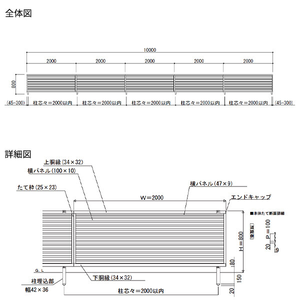 【13F型の後継品】 YKK YKKAP 完全目隠しフェンス シンプレオフェンス YL1型 1スパンセット 距離 2m × 高さ 100cm 