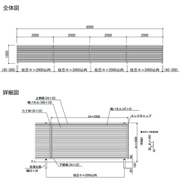 【13F型の後継品】 YKK YKKAP 完全目隠しフェンス シンプレオフェンス YL1型 4スパンセット 距離 8m × 高さ 100cm 