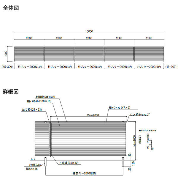 【13F型の後継品】 YKK YKKAP 完全目隠しフェンス シンプレオフェンス YL1型 5スパンセット 距離 10m × 高さ 100cm 
