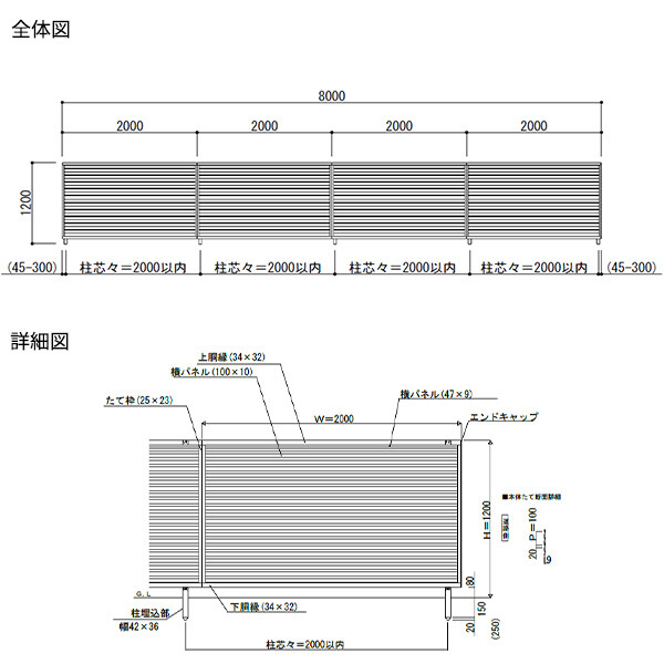 【13F型の後継品】 YKK YKKAP 完全目隠しフェンス シンプレオフェンス YL1型 4スパンセット 距離 8m × 高さ 120cm 
