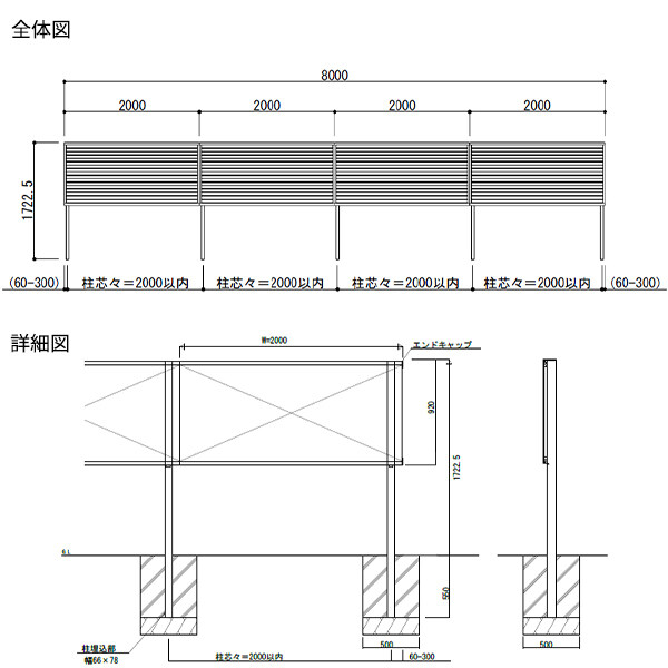 【13F型の後継品】 YKK YKKAP 完全目隠しフェンス シンプレオフェンス YL1型 4スパンセット 距離 8m × 高さ 172cm フェンス上段92cmのみ 
