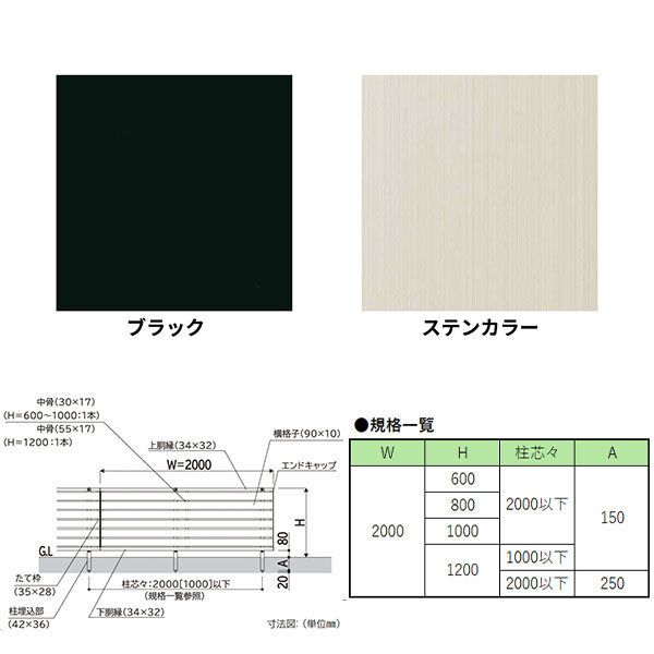 キロスタイル 木調板張フェンス 自由柱 T120(1m以内) 