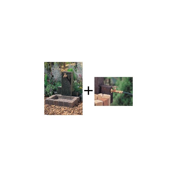 ニッコー 立水栓ユニット ウッドクリートタイプ 補助蛇口仕様（補助蛇口は別売です） パン：角型 『水栓柱・立水栓セット 水受け付き（蛇口は別売）ニッコーエクステリア』 トランスブラウン