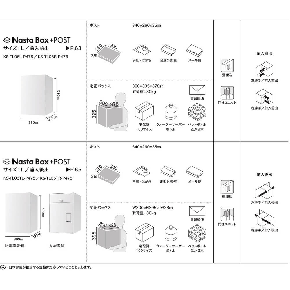 Nasta Box + POST 門柱タイプ 宅配ボックス:Lサイズ 前入前出 木目色 / インターホンボックス:LED照明無 / 支柱:LED照明無 マットブラック インターホン別売 