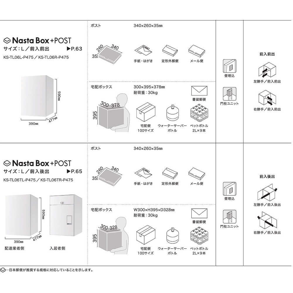 Nasta Box + POST 門柱タイプ 宅配ボックス:Lサイズ 前入後出 木目色 / インターホンボックス:LED照明付 / 支柱:LED照明付 木目色 インターホン別売 