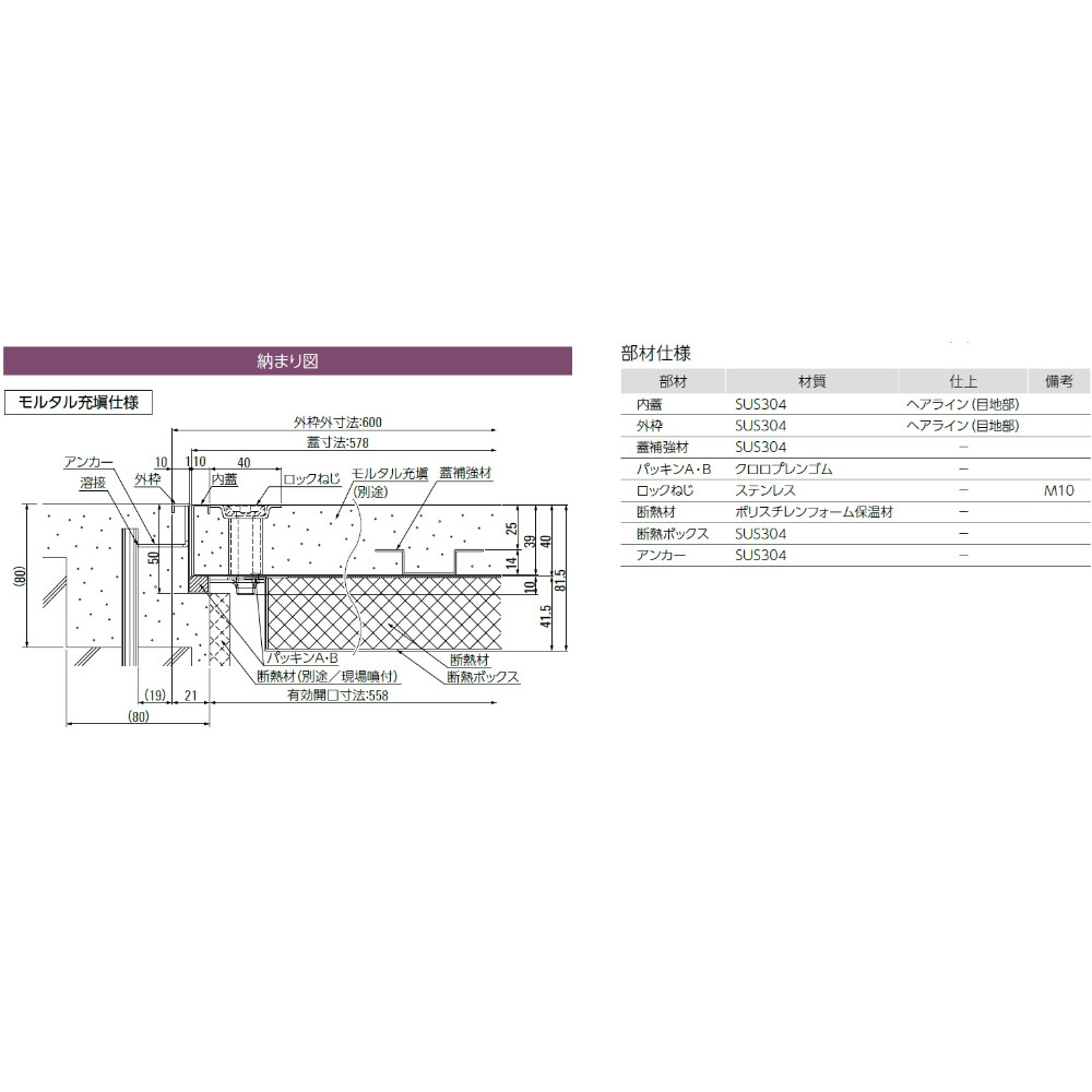 ダイケン アンダーハッチ 防水・防臭・断熱材付タイプ床点検口 有効開口寸法 558mm 外枠外寸法 600mm 蓋寸法 578mm FSMPDD60H ハンドル付【法人様限定(現場配送不可)】 