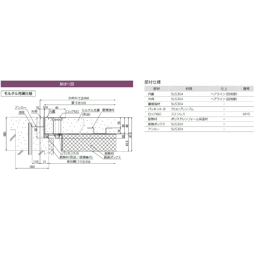ダイケン アンダーハッチ 防水・防臭・断熱材付タイプ床点検口 有効開口寸法 558mm 外枠外寸法 600mm 蓋寸法 578mm FSMPDD60N ハンドル無【法人様限定(現場配送不可)】 