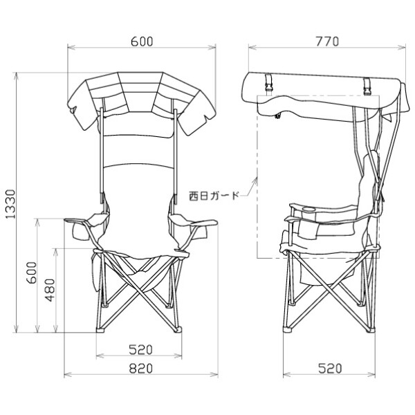 日動工業 シェード付チェア 焼けなイス NCHA-01-SN 『 アウトドア キャンプ BBQ バーベキュー 椅子 イス 折り畳み 日焼け 』 サンド