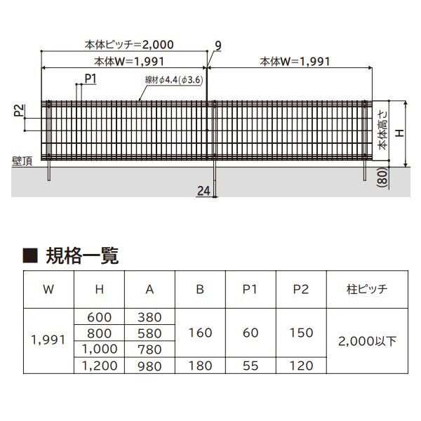 YKK YKKAP メッシュフェンス イーネットフェンス 3F型 3スパンセット 距離約 6m × 高さ 120cm アルミカラー