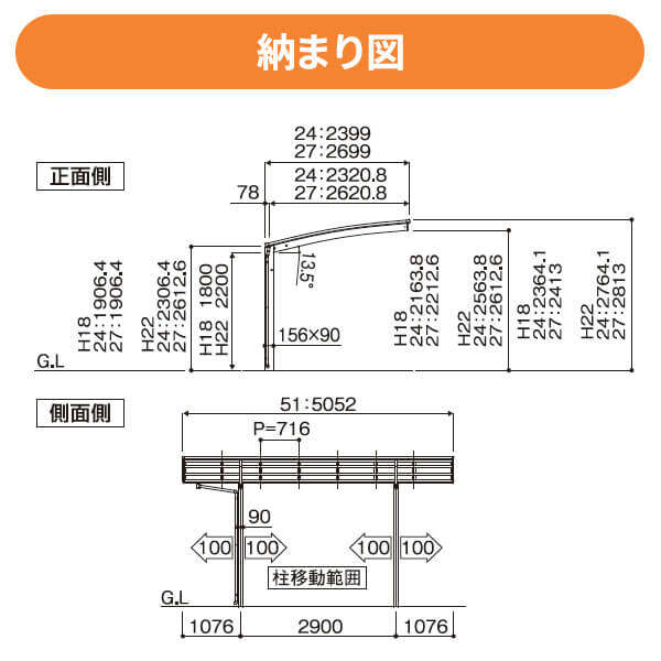 全国配送 当店オリジナルカーポート キロスタイルカーポート2 タイプR  1台用 51-30  標準柱 一般ポリカーボネート 