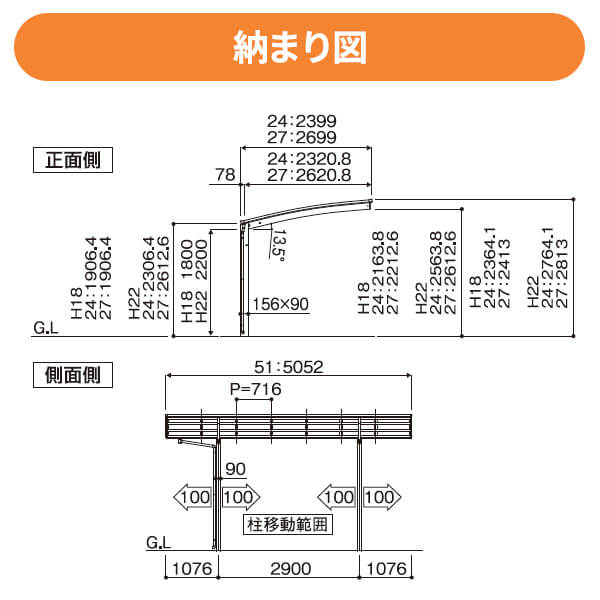 全国配送 当店オリジナルカーポート キロスタイルカーポート2 タイプR  1台用 51-30H  ハイルーフ柱 一般ポリカーボネート 