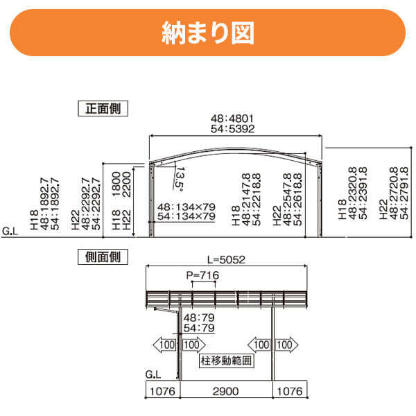 全国配送 当店オリジナルカーポート キロスタイルカーポート2 タイプR 単体セット 2台用 51-60H H22 ハイルーフ柱 一般ポリカーボネート 