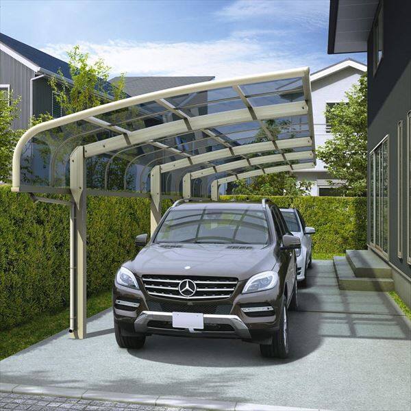 カーポート 2台用 工事付 アリュース600タイプ 54-60型 H25柱 ポリカ屋根材 基本工事費込み YKK AP/2台/雨樋/600/駐車場/駐輪場/屋根/日よけ/後付け/おしゃれ 標準工事費込みYKKAPアリュース 600タイプ 2台用 単体