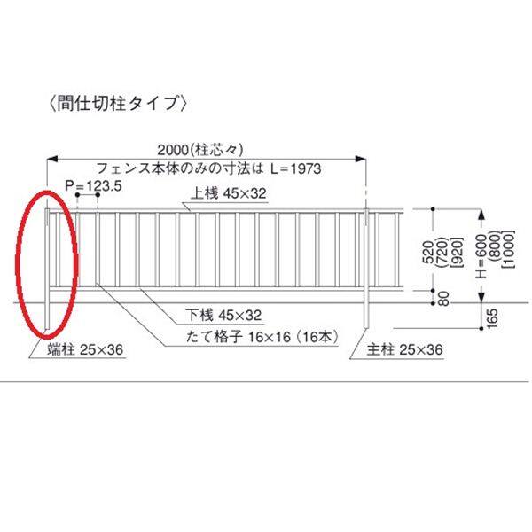 三協アルミ 形材フェンス マイエリア2 間仕切柱タイプ 端柱 H800用