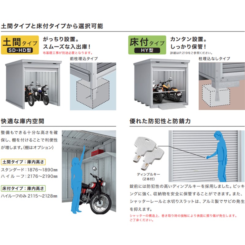 【関東・東海地方限定配送】稲葉製作所 イナバ物置 FM／バイク保管庫 FM-1830HYN 床付きタイプ 幅179mm 奥行305mm 高さ238mm 豪雪型 